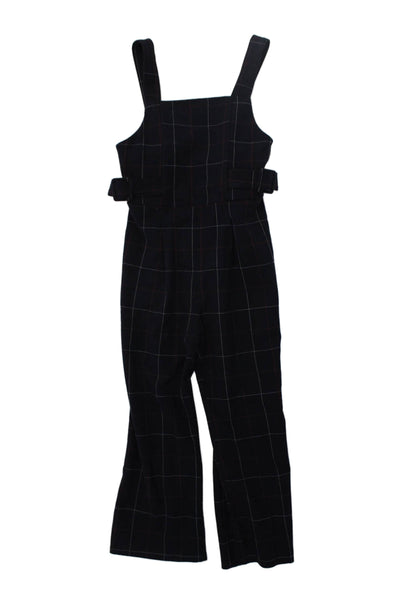 Zara Girls Cotton Square Neck Plaid Printed One Piece Romper Navy Size 07