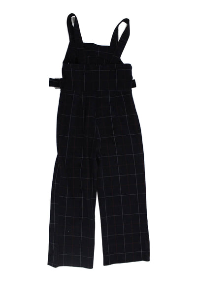 Zara Girls Cotton Square Neck Plaid Printed One Piece Romper Navy Size 07