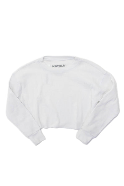 Katie J Girls Cotton Long Sleeve Round Neck Knit Top White Size M