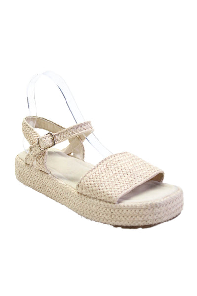 Zara Womens Straw Textured Open Toe Buckle Platform Sandals Nude Size EUR 38