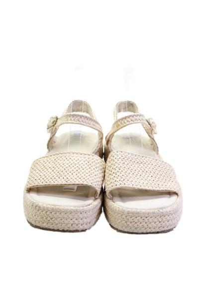 Zara Womens Straw Textured Open Toe Buckle Platform Sandals Nude Size EUR 38