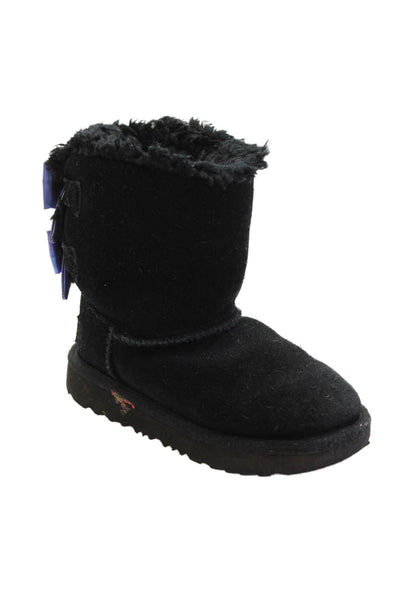 Ugg Girls Textured Lined Rounded Toe Bow Booties Black Size 11