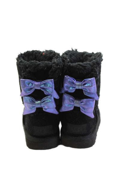 Ugg Girls Textured Lined Rounded Toe Bow Booties Black Size 11