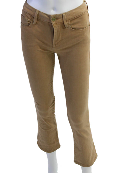 Frame Womens Five Pocket Mid-Rise Flared Pants Beige Size 24