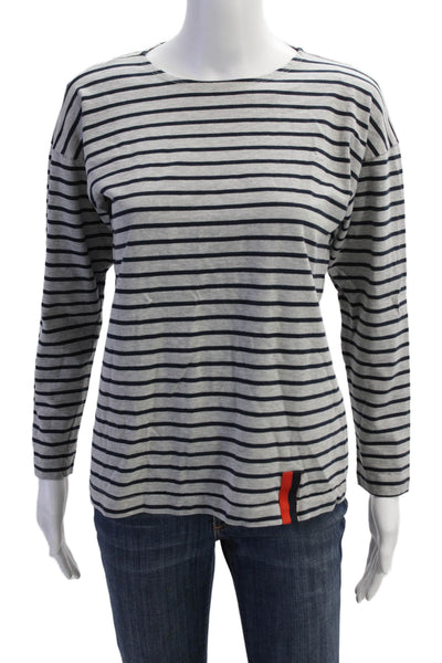 Kule Womens Cotton Striped Long Sleeve T-Shirt Top Gray Size XS