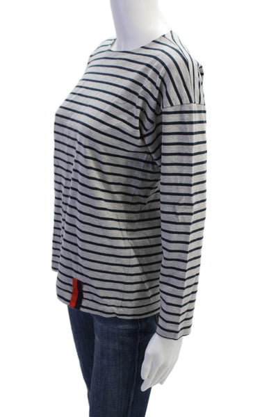 Kule Womens Cotton Striped Long Sleeve T-Shirt Top Gray Size XS