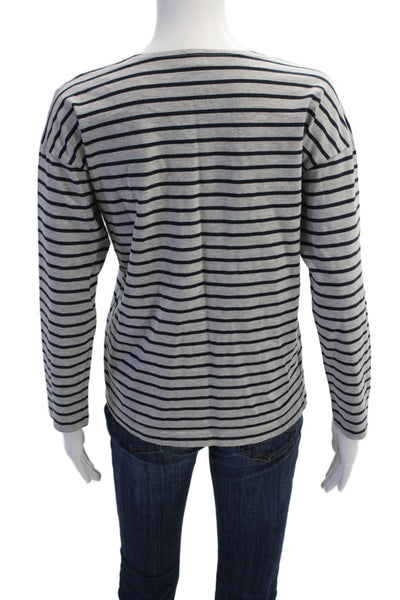 Kule Womens Cotton Striped Long Sleeve T-Shirt Top Gray Size XS