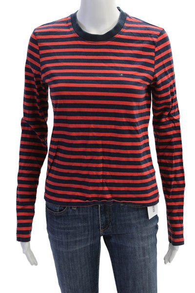 La Ligne Womens Cotton Striped Long Sleeve T-Shirt Top Red Size XS