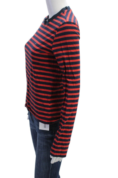 La Ligne Womens Cotton Striped Long Sleeve T-Shirt Top Red Size XS