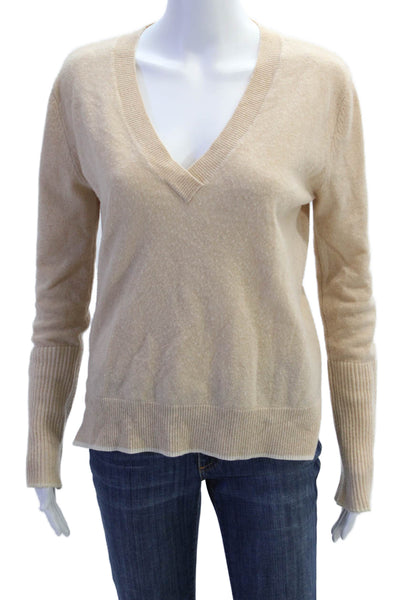 La Ligne Womens Wool Blend Knit V-Neck Pullover Sweater Top Beige Size XS
