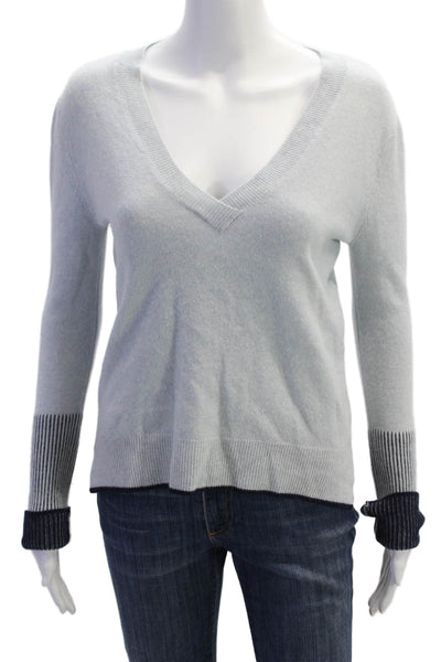 La Ligne Womens Wool Blend Knit V-Neck Pullover Sweater Top Blue Size XS