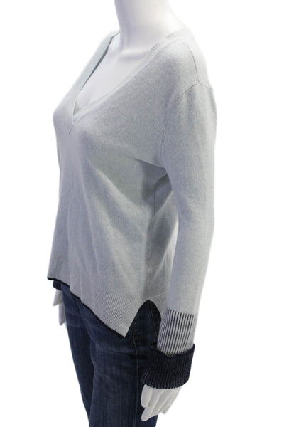 La Ligne Womens Wool Blend Knit V-Neck Pullover Sweater Top Blue Size XS