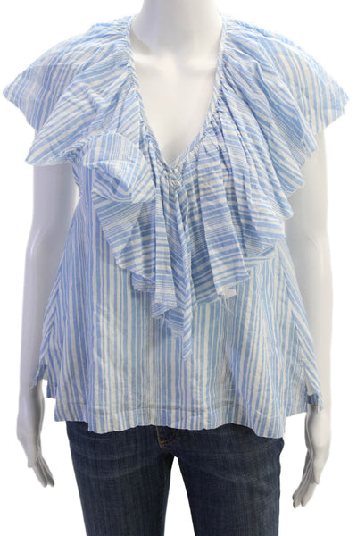 Loup Charmant Womens Organic Cotton Striped Short Sleeve Blouse Top Blue Size XS