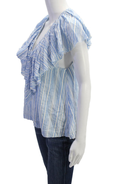 Loup Charmant Womens Organic Cotton Striped Short Sleeve Blouse Top Blue Size XS