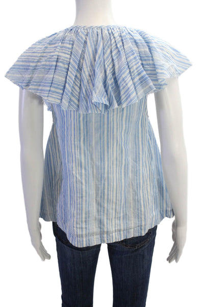 Loup Charmant Womens Organic Cotton Striped Short Sleeve Blouse Top Blue Size XS