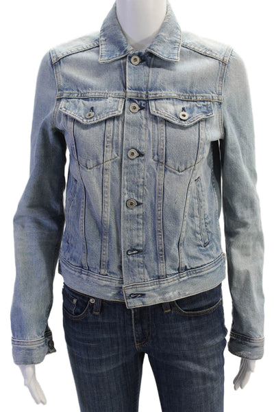 AG Womens Cotton Collared Medium Wash Button Up Denim Jacket Blue Size XS