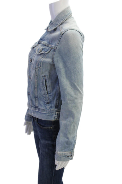 AG Womens Cotton Collared Medium Wash Button Up Denim Jacket Blue Size XS