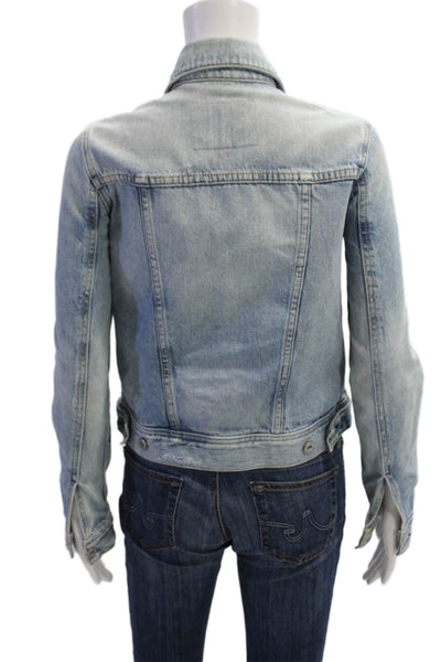 AG Womens Cotton Collared Medium Wash Button Up Denim Jacket Blue Size XS