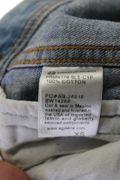 AG Womens Cotton Collared Medium Wash Button Up Denim Jacket Blue Size XS