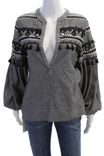 Dodo Bar Or Womens Cotton V-Neck Long Sleeve Blouse Top Black Size S