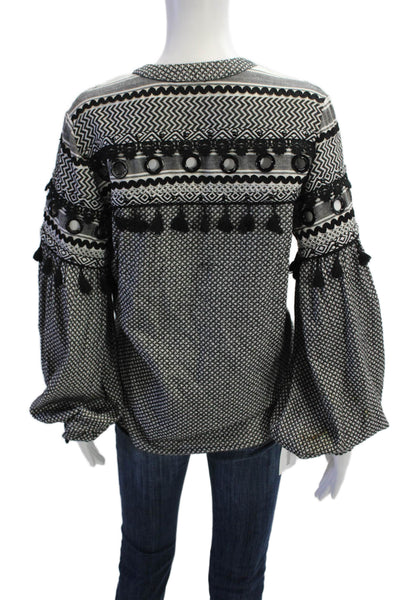 Dodo Bar Or Womens Cotton V-Neck Long Sleeve Blouse Top Black Size S