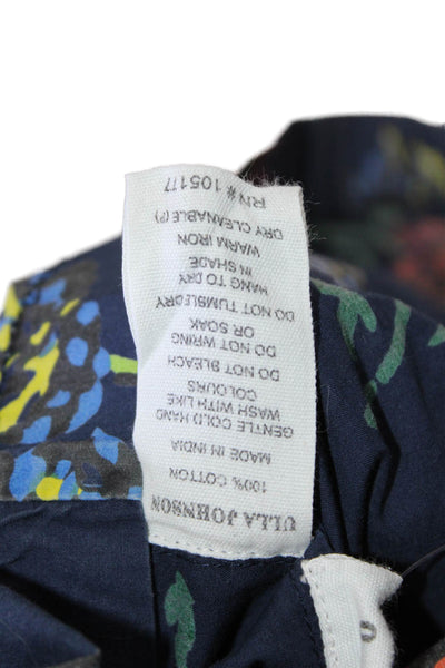 Ulla Johnson Womens Cotton Floral Short Sleeve Blouse Top Navy Size 0