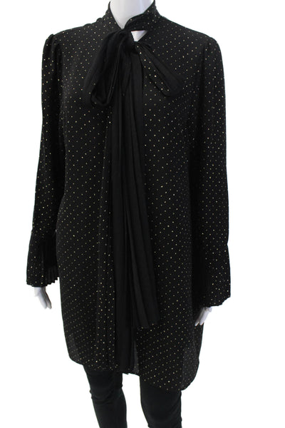Michael Michael Kors Womens Spotted Button Down Blouse Black Gold Size Large