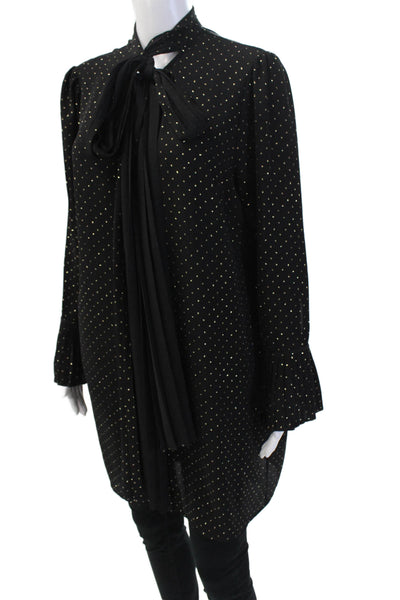 Michael Michael Kors Womens Spotted Button Down Blouse Black Gold Size Large