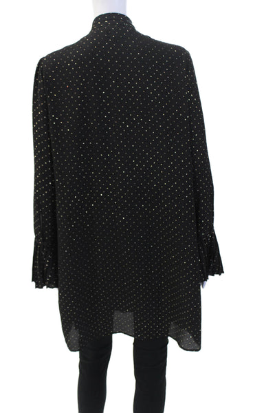 Michael Michael Kors Womens Spotted Button Down Blouse Black Gold Size Large