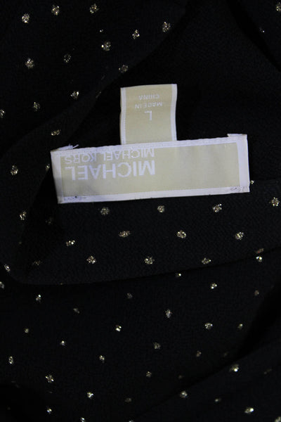 Michael Michael Kors Womens Spotted Button Down Blouse Black Gold Size Large