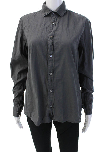 Hartford Womens Long Sleeves Slim Fit Button Down Shirt Grey Cotton Size Small
