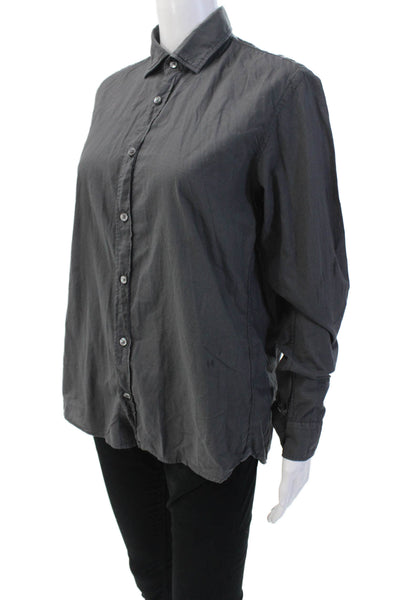 Hartford Womens Long Sleeves Slim Fit Button Down Shirt Grey Cotton Size Small