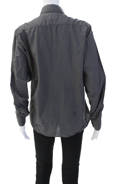 Hartford Womens Long Sleeves Slim Fit Button Down Shirt Grey Cotton Size Small