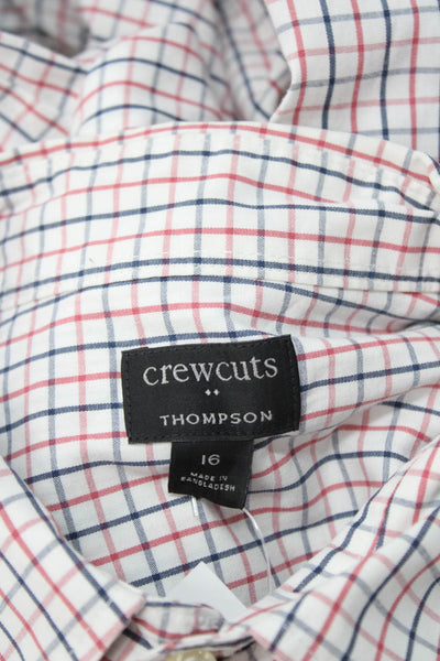 Crewcuts Boys Cotton Grid Print Collared Button Up Shirt White Size 16