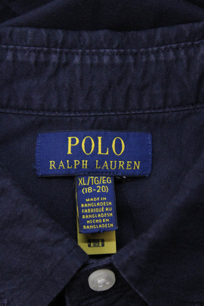 Polo Ralph Lauren Boys Cotton Long Sleeve Button Up Shirt Navy Size XL