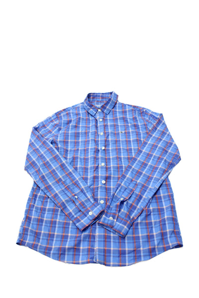 Vineyard Vines Boys Plaid Collared Long Sleeve Button Up Shirt Blue Size XL