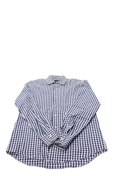 Crewcuts Boys Cotton Collared Check Print Button Up Shirt Navy Size 16