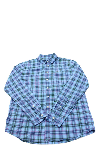 Vineyard Vines Boys Plaid Collared Long Sleeve Button Up Shirt Green Size XL
