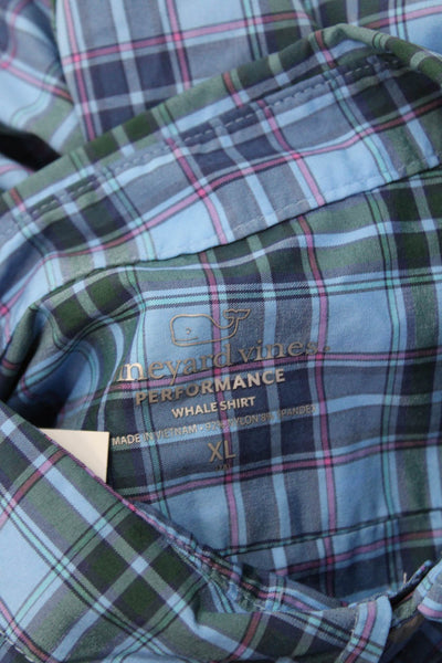 Vineyard Vines Boys Plaid Collared Long Sleeve Button Up Shirt Green Size XL