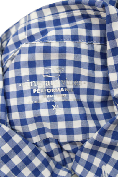Vineyard Vines Boys Checkered Collared Long Sleeve Button Up Shirt Navy Size XL