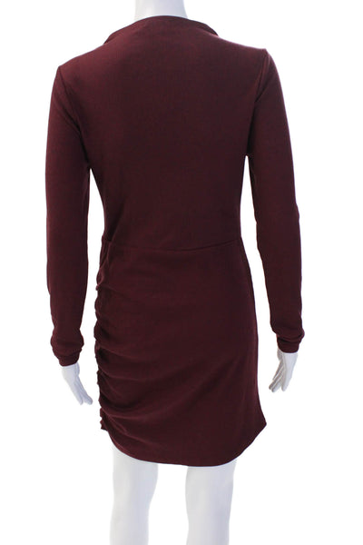 Lovers + Friends Women's Long Sleeves Ruched Mini Dress Burgundy Size S