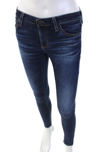 AG Women Ankle Skinny Jeans Dark Blue Mid-Rise Button Size 25
