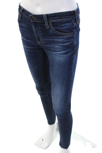 AG Women Ankle Skinny Jeans Dark Blue Mid-Rise Button Size 25