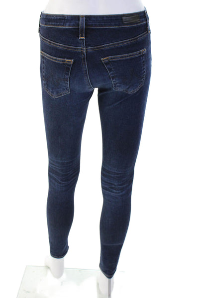 AG Women Ankle Skinny Jeans Dark Blue Mid-Rise Button Size 25