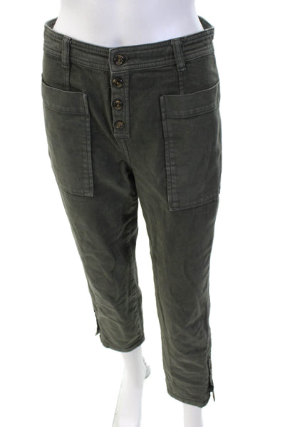 Something Navy Women's Button Fly Straight Leg Ankle Pants Green Size 4