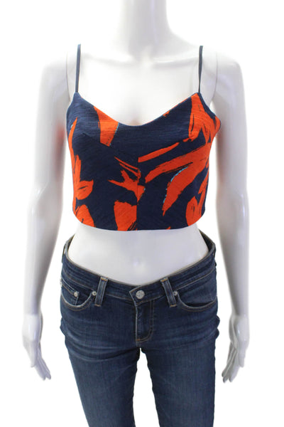 Lucy Paris Womens Floral Print Zip Back Spaghetti Strap Top Navy Orange Size XS
