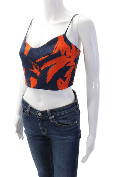 Lucy Paris Womens Floral Print Zip Back Spaghetti Strap Top Navy Orange Size XS