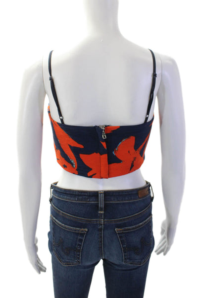 Lucy Paris Womens Floral Print Zip Back Spaghetti Strap Top Navy Orange Size XS