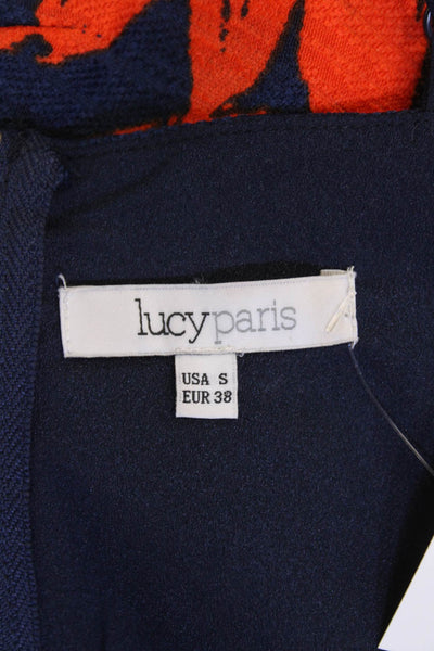 Lucy Paris Womens Floral Print Zip Back Spaghetti Strap Top Navy Orange Size XS