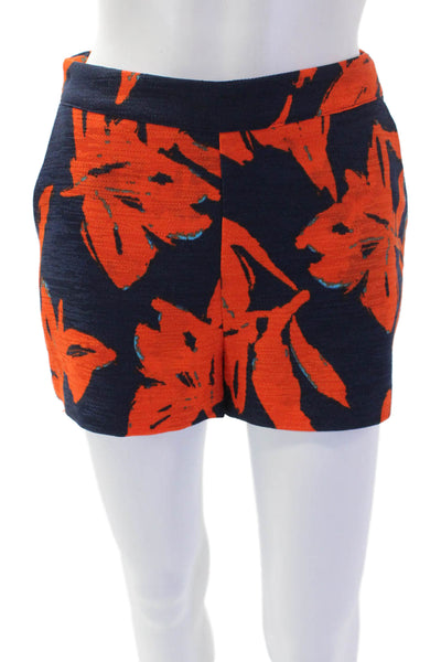 Lucy Paris Womens Floral Print Zip Side Short Shorts Navy Blue Orange Size XS